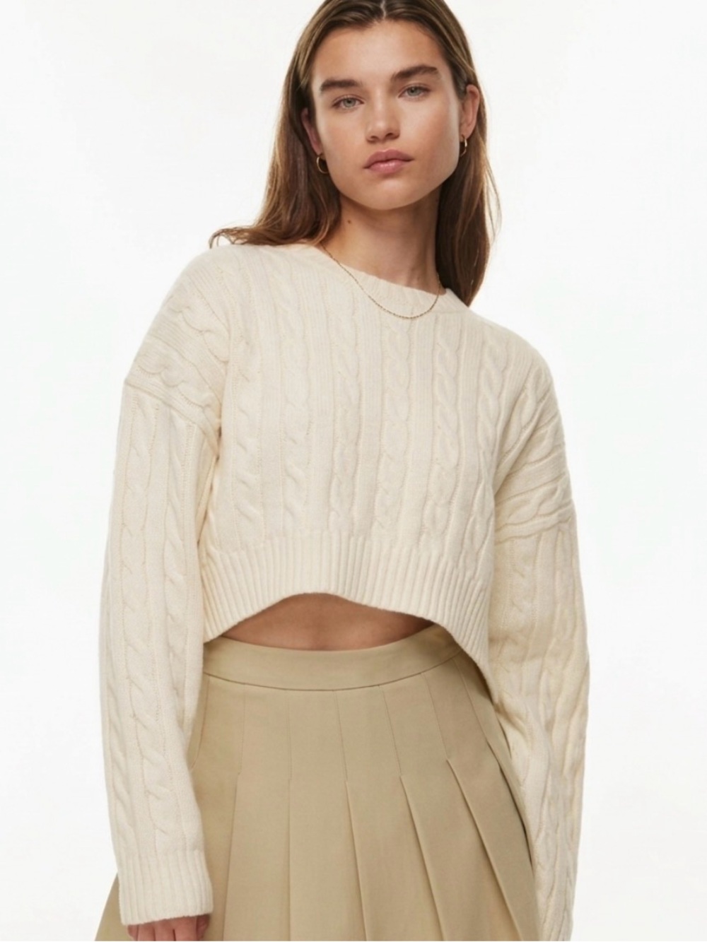Aritzia Babaton 100% Merino Wool Cropped Cable-Knit Sweater - Small